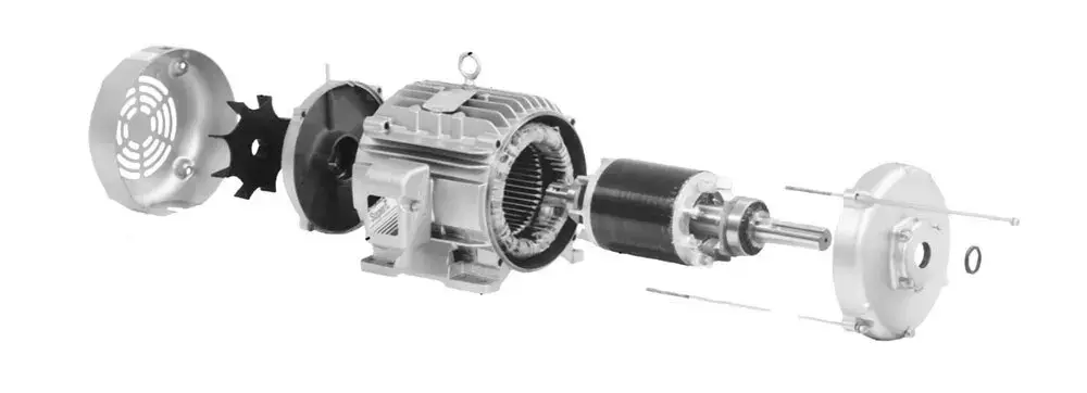 نمایی از نقشه انفجاری یک الکتروموتور سه فاز