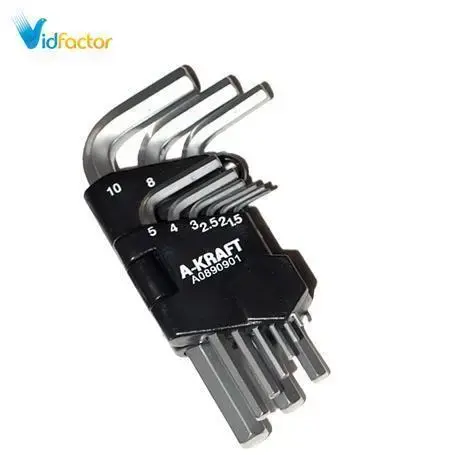 آچار آلن درآویز پلاستیکی 9عددی کوتاه A-KRAFT-AA085H109 1.5*10mm