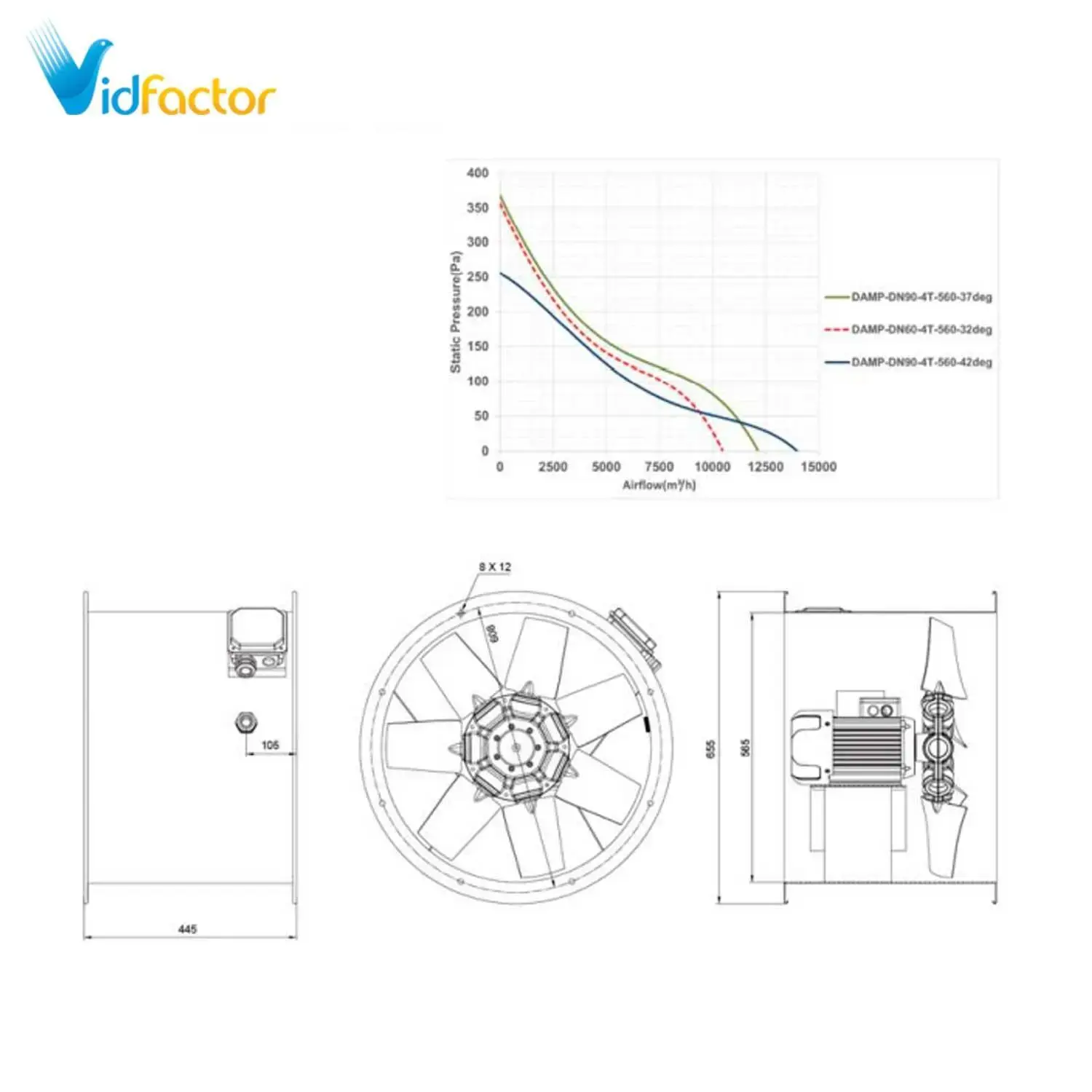 فن آکسیال سیلندری 56 سانت دمنده DAMP-DN90-4T-560-42deg 