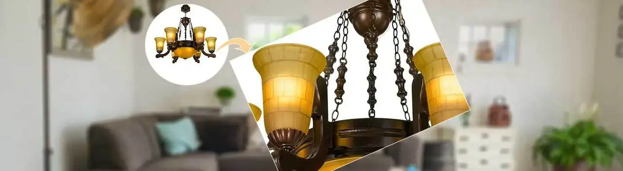 نمای روبرویی لوستر مدل رومینا شش شعله دارکار|روشنایی