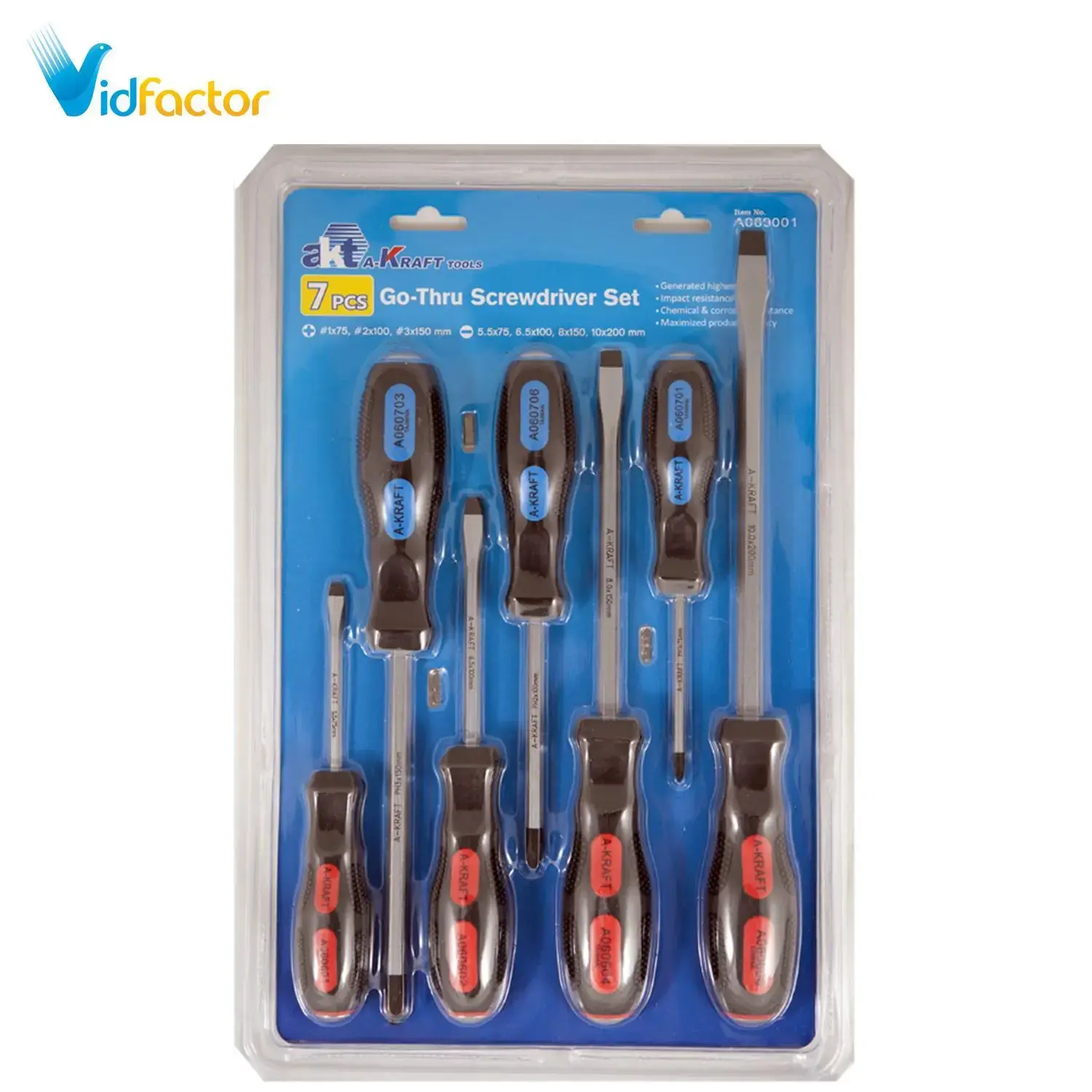 سری پیچ گوشتی ضربه خور 7عددی تخت و چهارسو a-kraft AA069001