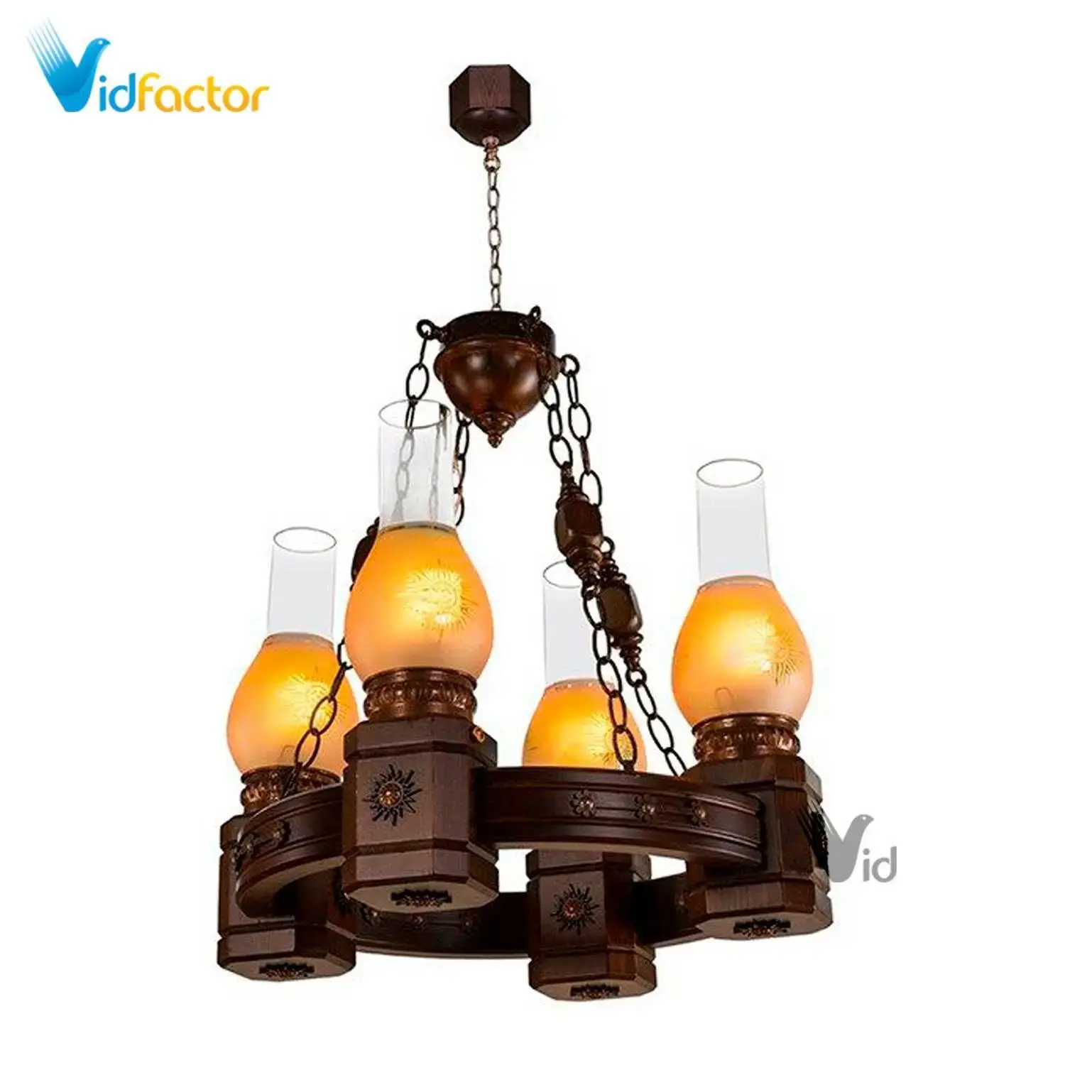 لوستر چوبی مدل روستیک چهار شعله دارکار کد 207