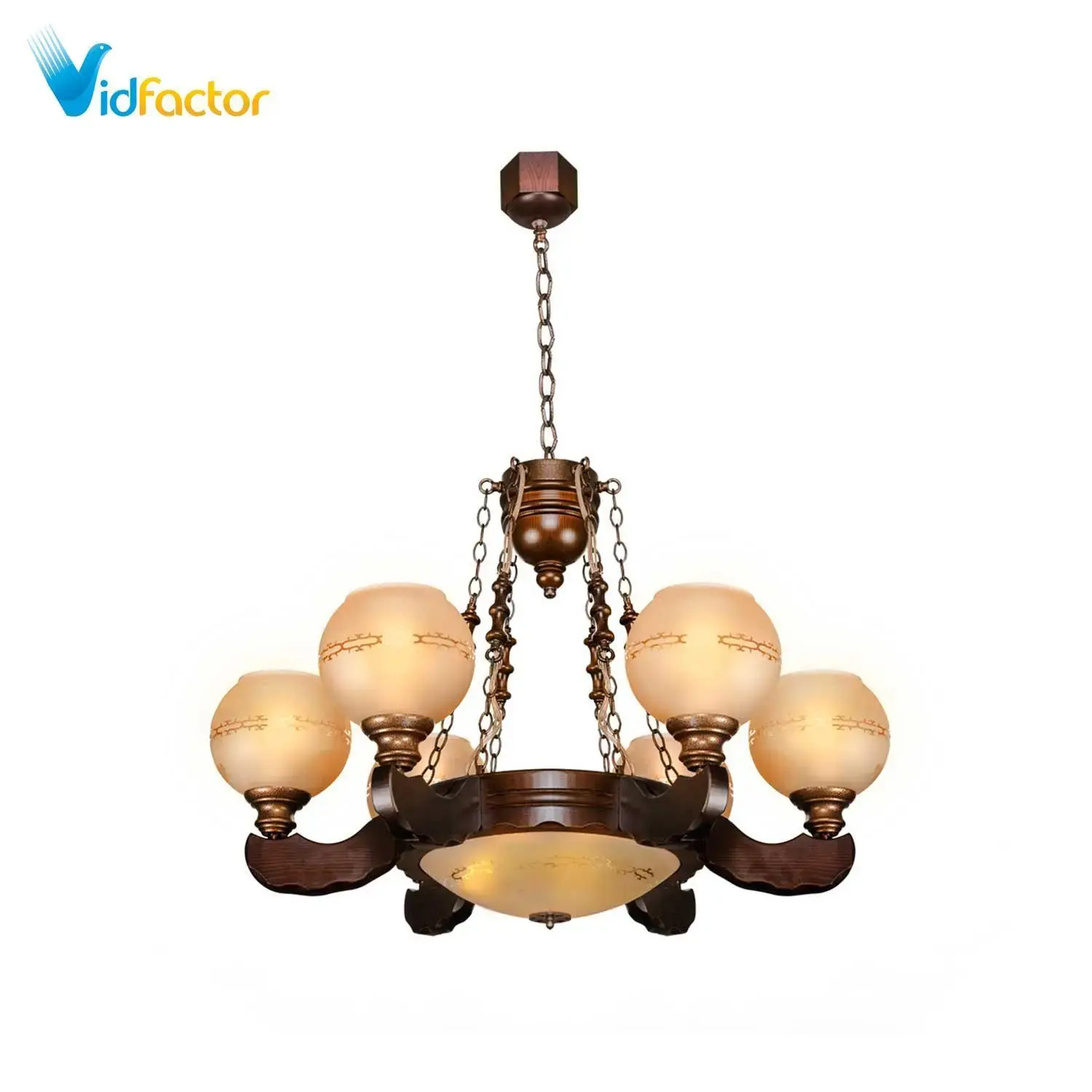 لوستر چوبی مدل رومی شش شعله دارکار پایه چوبی کد 230